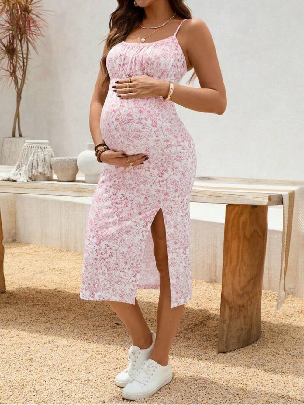 Floral Maternity Slip Dress in Pink